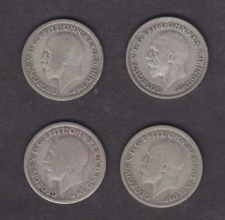 Four British Kgv Sixpences,  Circulated And Worn,  1928 - 1936. photo