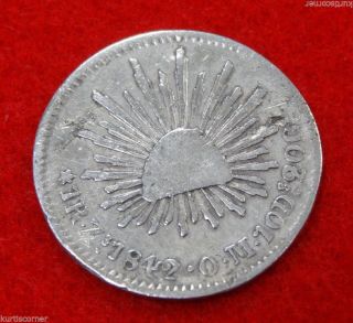 Mexico 1 Real Coin W/.  900 Silver Dated 1842 Zs - Om Neat Old Coin Vg Details photo