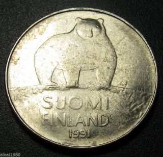 Finland 50 Pennia Coin 1991 Km 66 Polar Bear photo