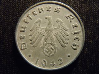 1942 - A - German - Ww2 - 10 - Reichspfennig - Germany - Nazi Coin - Swastika - World - Ab - 2786 - Cent photo