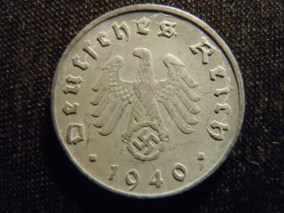 1940 - D - German - Ww2 - 10 - Reichspfennig - Germany - Nazi Coin - Swastika - World - Ab - 2790 - Cent photo