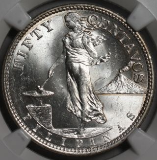 1921 Ngc Ms 63 Philippines Silver 50 Centavos (coin) Bu State photo