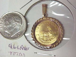 1/10 Ounce Gold Krugerrand In Fancy 14k Gold Rope Bezel - 1982 South Africa Gold photo