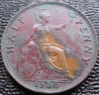 Half Penny (1930) From Great Britain (uk),  King George V Red & Green Patina On photo