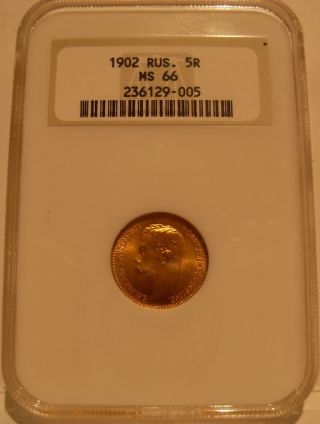 Russia 1902 Gold 5 Roubles Ngc Ms - 66 Nicholas 2 photo