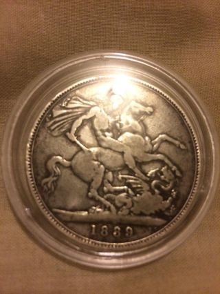 Coin: Uk Queen Elizabeth,  St George Crown Silver 1889 photo