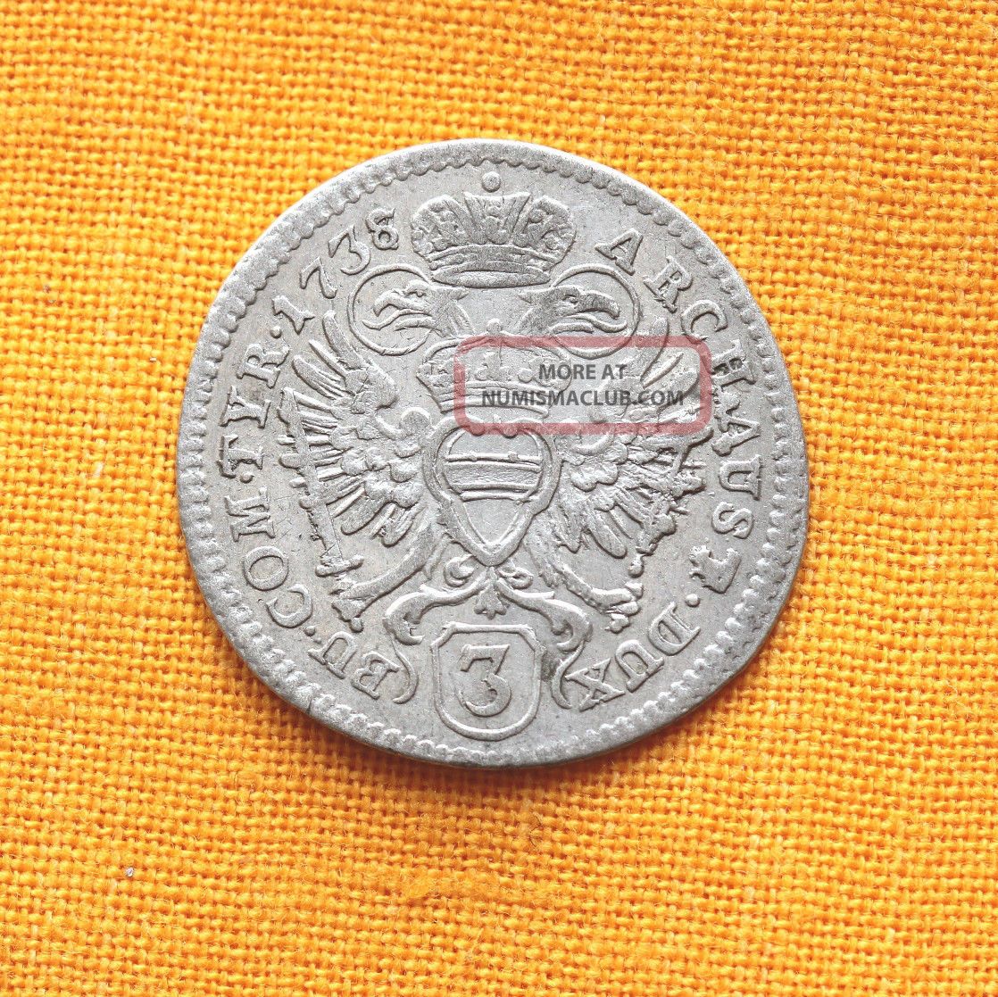 Medieval Austrian Coin - Carol Vi.  Silver 3 Kreuzer,  1738. Coins: Medieval photo