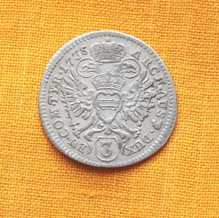 Medieval Austrian Coin - Carol Vi.  Silver 3 Kreuzer,  1738. photo