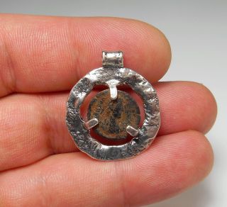 Sterling Silver Antique Widow ' S Mite Biblical Coin Pendant Made In Israel photo