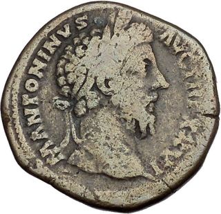 Marcus Aurelius 172ad Sestertius Ancient Roman Coin Roma With Victory I41548 photo