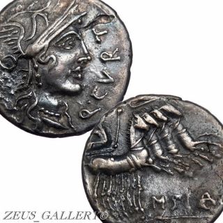Roma / Jupiter Drives 4 Horse Chariot Junia 9 Ancient Roman Silver Denarius Coin photo