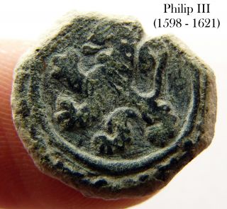 Pirate Treasure Coin Spaniarvm King Felipe Philip Iii Burgos 4 Maravedis Cob photo