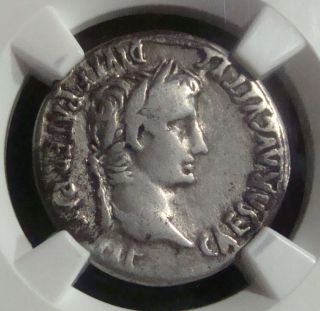 Roman Empire: Augustus,  Silver Ar Denarius,  (27 Bc - 14 Ad).  Certified Ngc Ch F photo