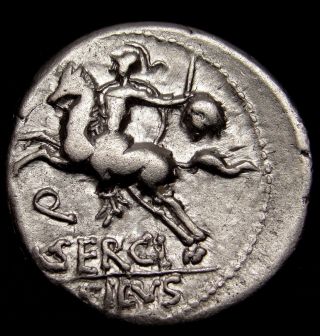 Sergius.  Horseman With Severed Head Very Rare Roman Republic Coin Worth Over$990 photo