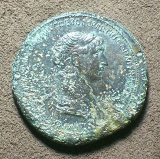 Antique Bronze Roman Coin Sestertius Trajan Traianus Armenia Mesopotamia photo
