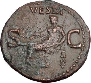 Caligula The Infamous Roman Emperor 37adancient Coin Virgin Goddess Vesta I44230 photo
