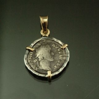 Ancient Coin Pendant,  Sterling Silver And 18 Karat Gold Pendant With Silver Coin photo