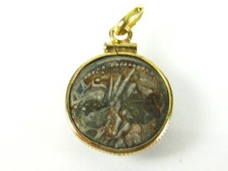 Authentic Ancient Roman Shipwreck Coin In A 10k Yellow Gold Pendant 5g photo