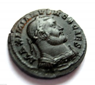 308 A.  D British Found Maximinus Ii Daia Roman Ae Bronze Follis Coin.  Treveri photo
