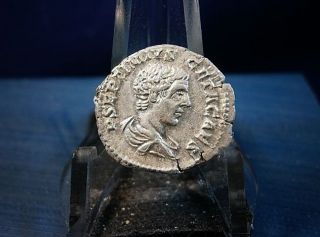 Ancient Roman Coin,  Geta 203 A.  D.  Silver Denarius - Near photo