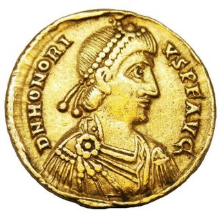 Roman Empire - Gold Coin Solidus Honorius Ravenna 393 - 423 Ad Xf Rare photo