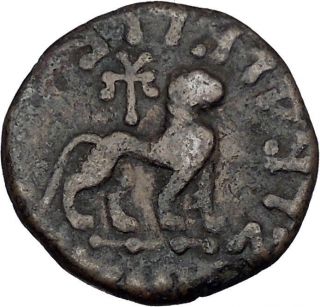 Azes Ii King Of Bactria & India 35bc Ancient Coin Bull Lion Buddhism I44469 photo