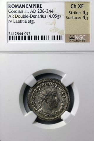 Gordian Iii Ar Double - Denarius Rome Ngc Ch Xf Antoninianus Roman Silver Coin photo