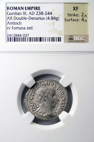 Gordian Iii With Mustache Double - Denarius Antioch Ngc Xf Antoninianus Roman Coin photo