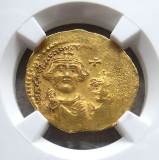 613 - 641 Ad Gold Byzantine Solidus Heraclius Ngc About Uncirculated Two Emperors photo