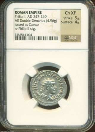 Roman Empire: Philip Ii,  Ad 247 - 249 Ar Double - Denarius (4.  96g) - Ngc Ch Xf photo
