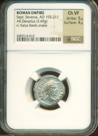 Roman Empire Sept.  Severus,  Ad 193 - 217 Ar Denarius (3.  69g) - Ngc Ch Vf photo