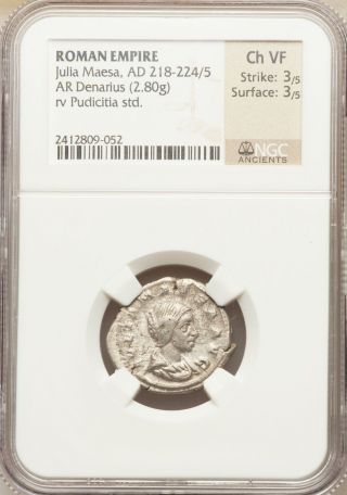 218 - 224/5 Ad Julia Maesa Ar Denarius Ngc Ch Vf - Roman Empire - Silver (052) photo
