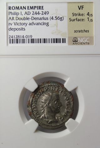Philip I Double - Denarius Ngc Vf Ancient Roman Silver Coin Antoninianus photo