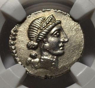 Julius Caesar,  Lifetime Silver Denarius (46 - 45 Bc) - Ngc Au 3/3 photo