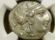Greek Athena - Owl 393 - 294 Bc.  Silver Tetradrachm Au Star Ngc - Pq Coins: Ancient photo 2