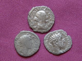 Unidentified 3 Roman Silver Denarii 138 - 194 Ad (f) photo