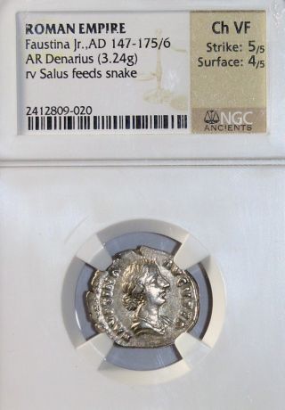 Faustina Ii Junior Ar Denarius Ngc Ch Vf Ancient Roman Silver Coin 147 - 176 Ad photo
