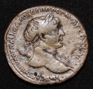 Trajan Ae Sestertius,  Ad 112 - 117.  S P Q R Optimo Principi S - C.  Alim Ital. photo