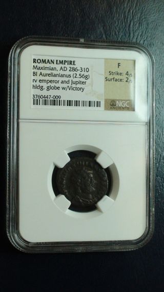 Roman Empire Ngc F Maximian Ad 286 - 310 Aurelianianus Fine Ancient Coin photo