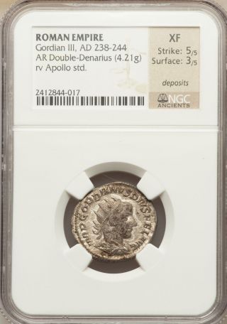 Gordian Iii (ad 238 - 244) Double Denarius Ngc Xf 5/5 3/5 Deposits Rv Apollo photo