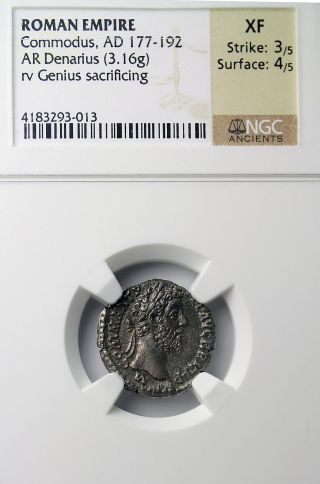 Commodus 177 - 192 Ad Ar Denarius Rome Ngc Graded Xf Silver Roman Coin photo