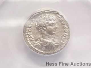 Anacs Roman Ad 202 Geta As Caesar Ar Denarius Silver Coin Vf 20 photo