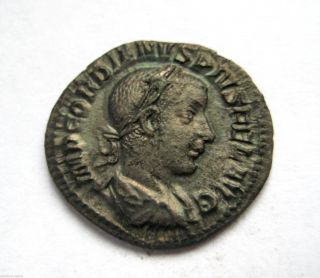 238 A.  D British Found Emperor Gordian Iii Roman Period Silver Denarius Coin.  Vf photo