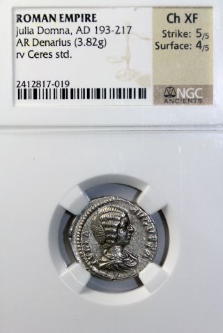 Julia Domna Ar Denarius 200 Ad Rome Ngc Xf Cereri Frvgif Roman Silver Coin photo