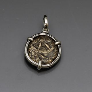 Ancient Coin Pendant With Authentic Widow ' S Mite Coin,  Sterling Silver Pendant photo
