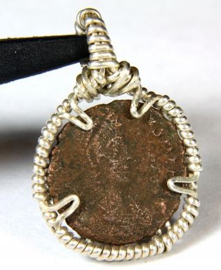 Roman Empire Ancient Coin In A Sterling Silver Wrap Pendant C.  200 A.  D.  St808 photo