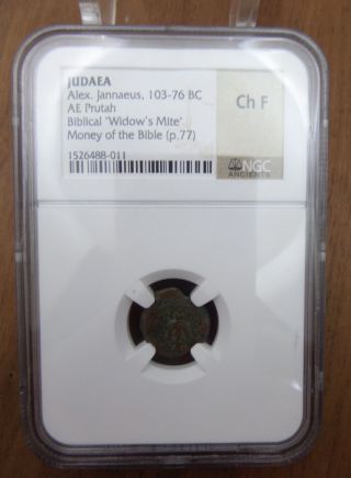 Ancient Judaea Prutah Widows Mite 103 - 76 Bc Biblical Coin Ngc Fine photo