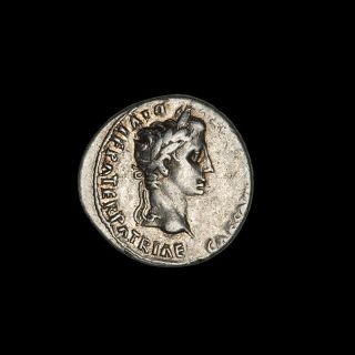Ancient Roman Silver Denarius Coin Of Emperor Augustus & Lucius & Gaius Caesar photo