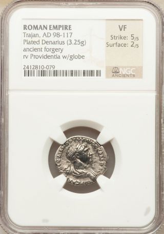 98 - 117 Ad Trajan Plated Denarius Ancient Forgery Ngc Vf - Roman Empire photo