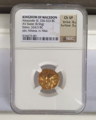 Kingdom Of Macedon Alexandee Iii 336 - 323 Bc Av Gold Stater Sidon Ngc Ch Vf 4s3s photo